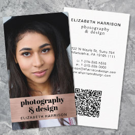 Tarjeta De Visita Foto moderna Código QR Rosa de oro