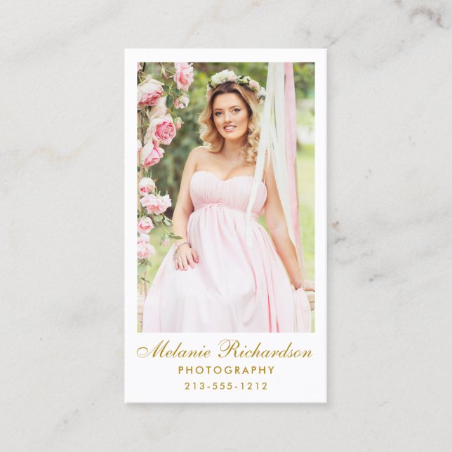 Tarjeta De Visita Foto moderna de la escritura del oro del fotógrafo (Anverso)