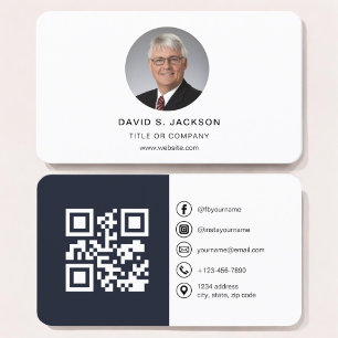 Tarjeta De Visita Foto moderna de Marina Azul con código QR en medio