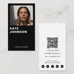 Tarjeta De Visita Foto moderna de Skincare Minimalista Código QR Neg