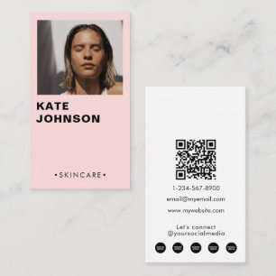 Tarjeta De Visita Foto moderna de Skincare Minimalista, código QR, r