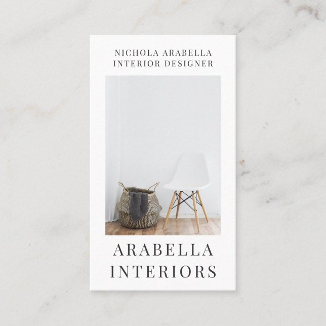 Tarjeta De Visita Foto moderna del Diseñador de interiores (Anverso)
