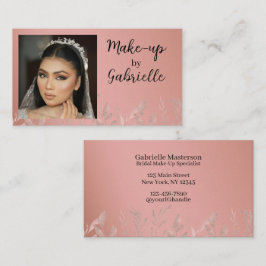Tarjeta De Visita Foto Moderna Script Botánico Boho Rosa Rubor