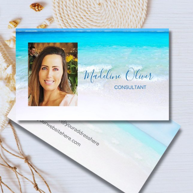 Tarjeta De Visita Foto Ocean Beach Sea Travel Blue (Subido por el creador)