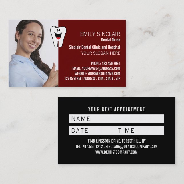 Tarjeta De Visita Foto personalizada, cita de dentista (Anverso / Reverso)
