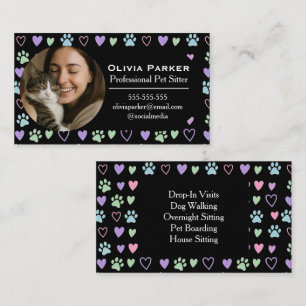 Tarjeta De Visita Foto personalizada con Pata Pastel Negra Cuidador 