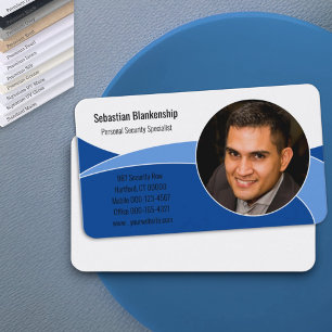 Tarjeta De Visita Foto personalizada de seguridad profesional azul a