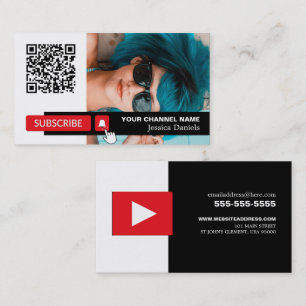 Tarjeta De Visita Foto personalizada y código QR, Youtube - Vlogger