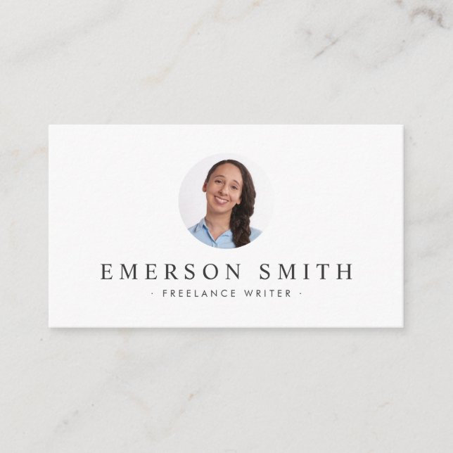 Tarjeta De Visita Foto Personalizado blanca moderna minimalista (Anverso)