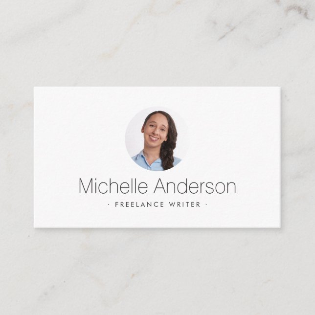 Tarjeta De Visita foto Personalizado blanco simple mínimo (Anverso)