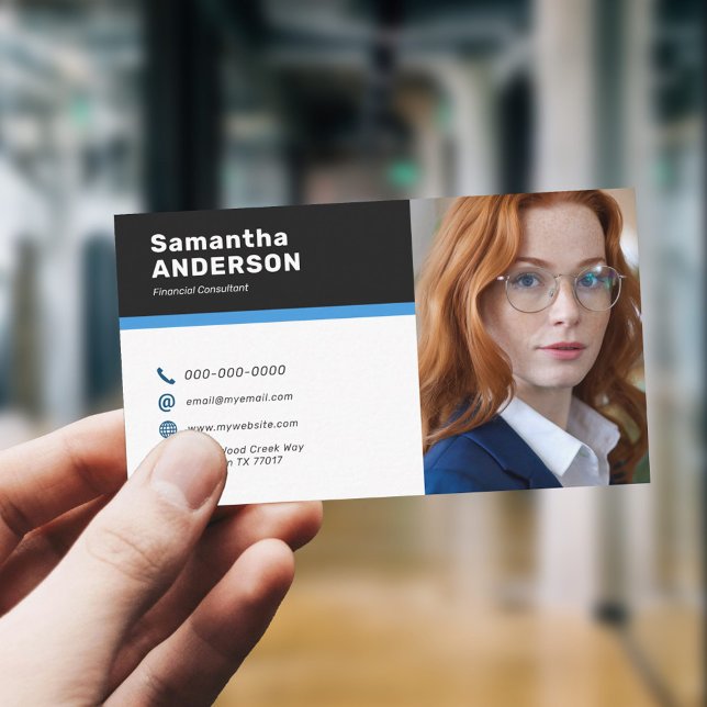 Tarjeta De Visita Foto Personalizado moderna (Modern Custom Photo Business Card)