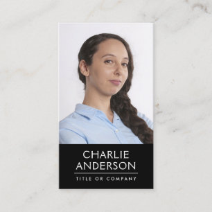 Tarjeta De Visita Foto Personalizado vertical negra minimalista