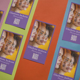 Tarjeta De Visita Foto personalizado y código Qr Purple Casual