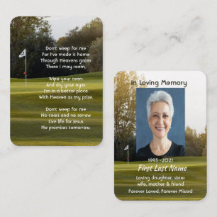 Tarjeta De Visita Foto Poema Cristiano Memorial Golfista Golf Golfin