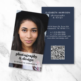 Tarjeta De Visita Foto profesional Código QR Azul