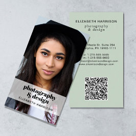 Tarjeta De Visita Foto profesional Código QR Sage Green