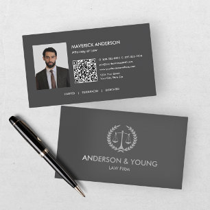 Tarjeta De Visita Foto Profesional de Abogado Gris Moderno