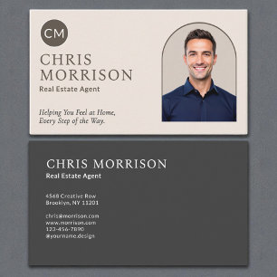 Tarjeta De Visita Foto Profesional de Agente Inmobiliario Neutral