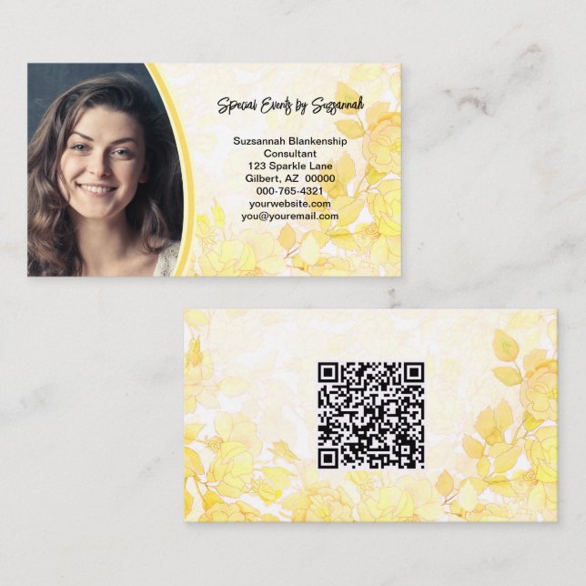 Tarjeta De Visita Foto profesional de arte floral amarillo con códig (Anverso / Reverso)