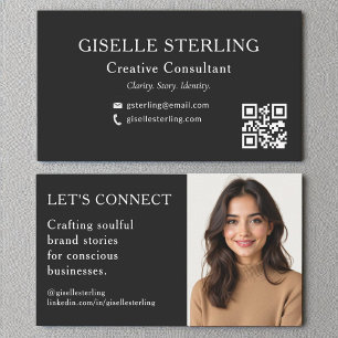 Tarjeta De Visita Foto profesional de código QR blanco negro