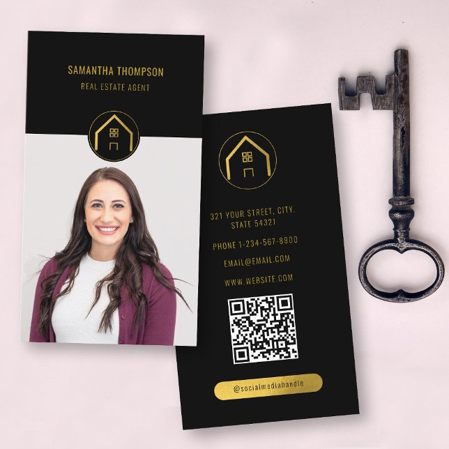 Tarjeta De Visita Foto profesional de lujo de Black Gold Real Estate (Professional Luxury Black Gold Real Estate Photo Business Card)