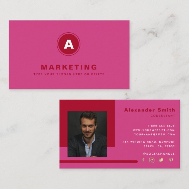 Tarjeta De Visita Foto profesional de marketing empresarial rojo de  (Anverso / Reverso)