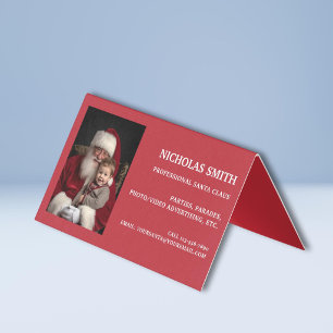Tarjeta De Visita Foto profesional de Navidad de Papá Noel doblada