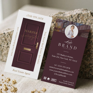 Tarjeta De Visita Foto profesional de puerta granate para bienes raí