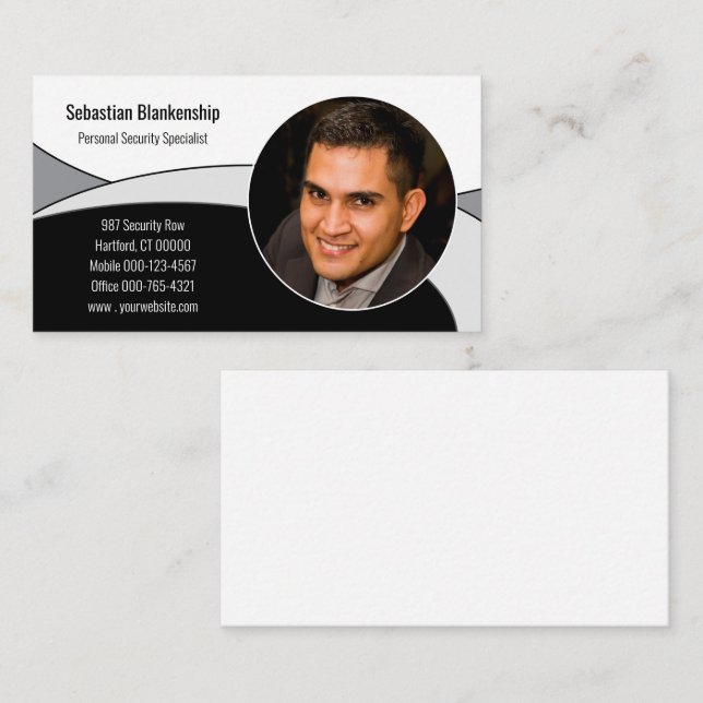Tarjeta De Visita Foto profesional de resumen negro, blanco y gris (Anverso / Reverso)
