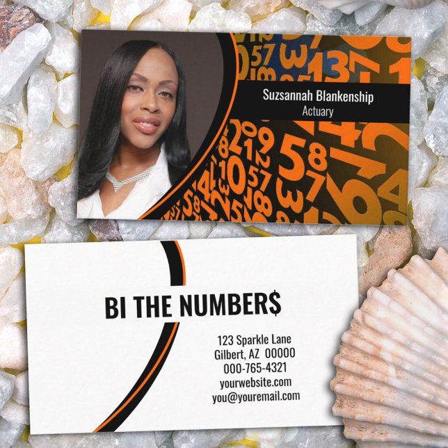 Tarjeta De Visita Foto profesional del Personalizado de números negr (Share you information on this black and orange numbers double-sided custom photo business card. )
