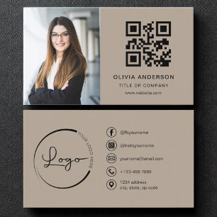 Tarjeta De Visita Foto profesional Marrón Código QR Medios sociales