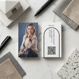 Tarjeta De Visita Foto Profesional Moderna Código QR de Arco Minim
