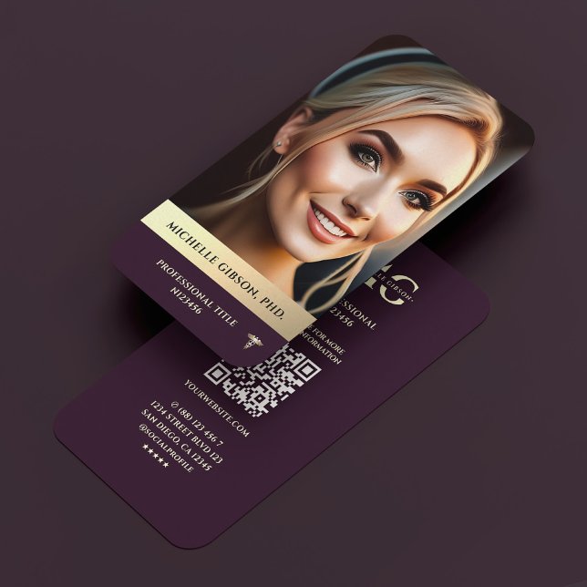 Tarjeta De Visita Foto profesional moderna de lujo Purple Gold (Modern Professional Photo Luxury Purple Gold Business Card
)