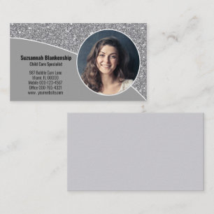 Tarjeta De Visita Foto Profesional Personalizada Brillo Plateado Fal