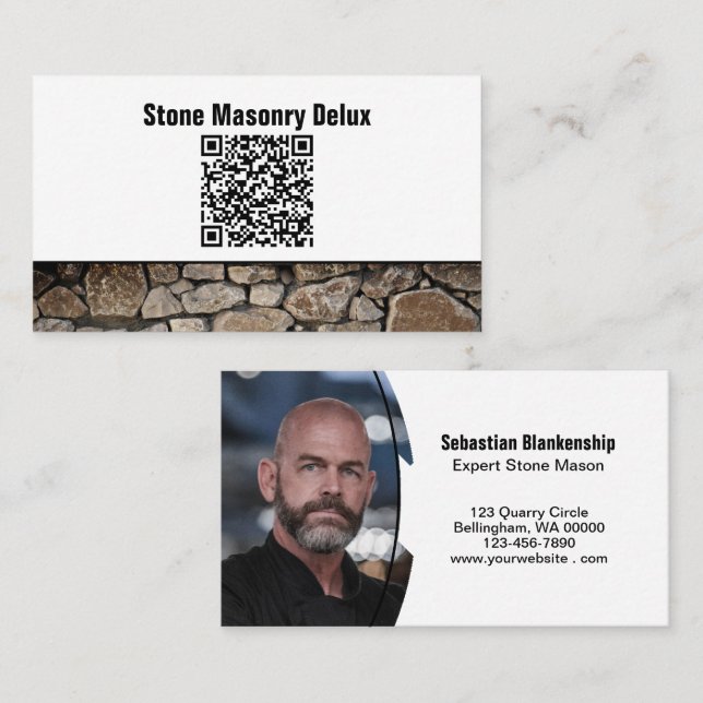 Tarjeta De Visita Foto profesional QR Code Stone Wall (Anverso / Reverso)