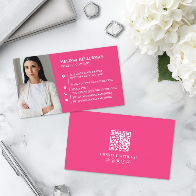 Tarjeta De Visita Foto Profesional Rosa (Pink Professional Photo Business Card )