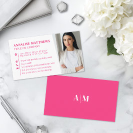 Tarjeta De Visita Foto Profesional Rosa Brillante Moderna