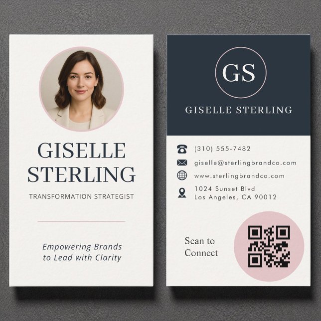 Tarjeta De Visita Foto profesional Rubor & Navy Photo QR Código mode (Subido por el creador)