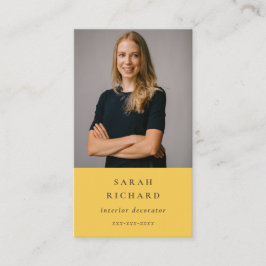 Tarjeta De Visita Foto profesional simple de color amarillo ocre mín