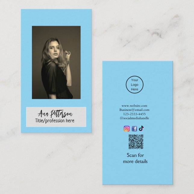Tarjeta De Visita foto profesional sitio web QR email social moderno (Anverso / Reverso)