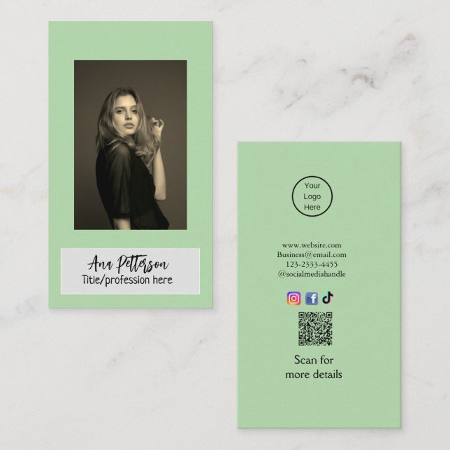 Tarjeta De Visita foto profesional sitio web QR email social moderno (Anverso / Reverso)