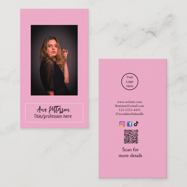 Tarjeta De Visita foto profesional sitio web QR email social moderno (Anverso / Reverso)