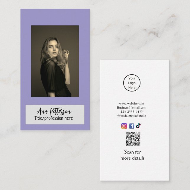 Tarjeta De Visita foto profesional sitio web QR email social moderno (Anverso / Reverso)
