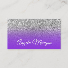 Tarjeta De Visita Foto Purpurina de plata azul violeta morada Ombre