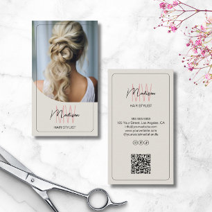 Tarjeta De Visita Foto QR de Monograma de Letra Moderna para Estilis