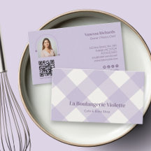 Foto QR de panadería púrpura a cuadros chic
