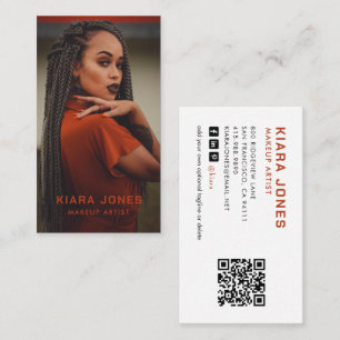 Tarjeta De Visita Foto QR Social de Artista de Maquillaje Moderno y 