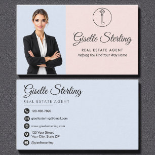 Tarjeta De Visita Foto Real Estate Agent French Blue Rubor