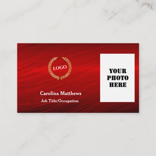 Tarjeta De Visita Foto roja del logotipo comercial (Anverso)
