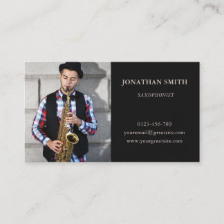 Tarjeta De Visita Foto saxofonista moderna de color negro